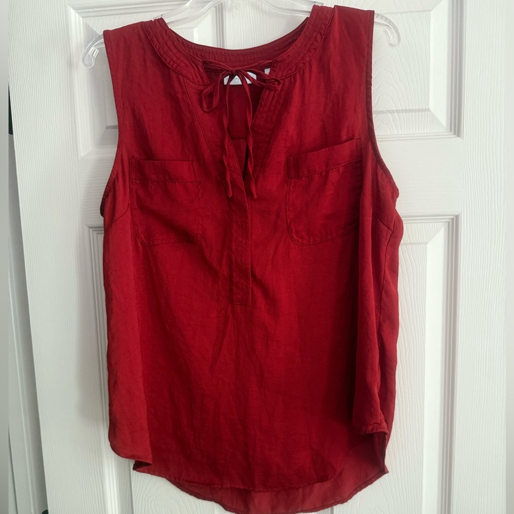 New York & Company Maroon Red Sleeveless Tie Front Blouse